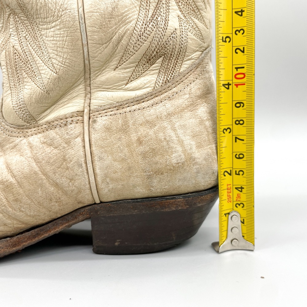 VTG Nocona Mens 9 D Cape Buffalo Bull Neck Leather Western Cowboy Boots Cream - Picture 5 of 15